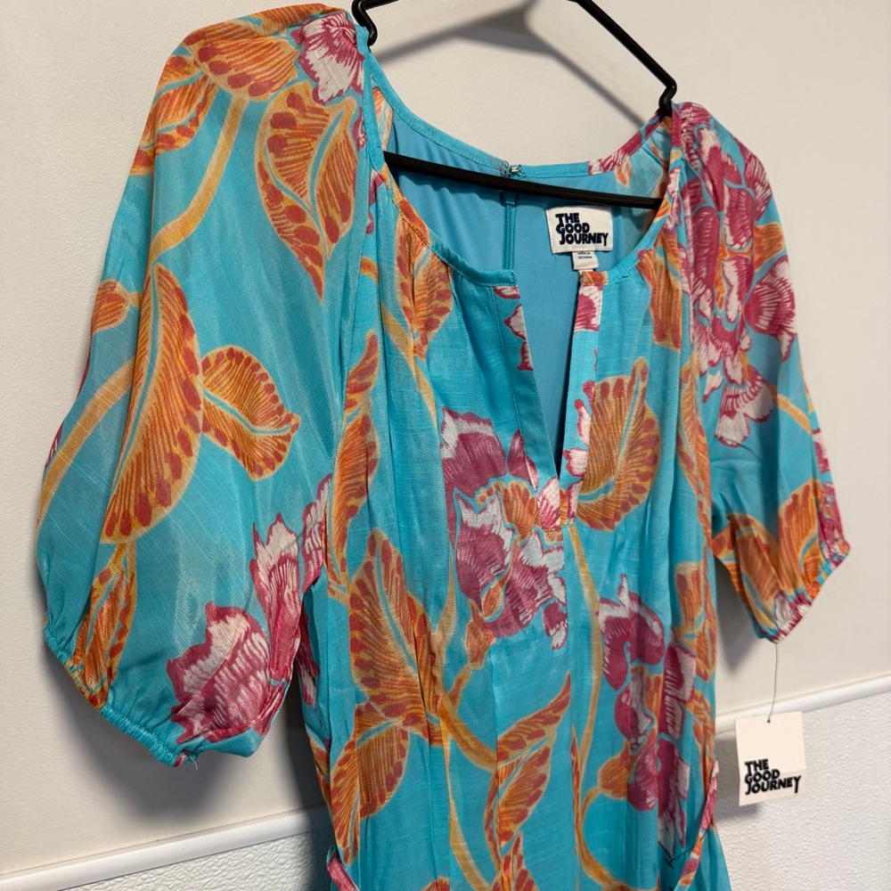 Women's THE GOOD JOURNEY Turquoise Pink Floral Midi Dress S NEW NWT MSRP $138 - Picture 11 of 16